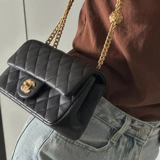 CHANEL 山茶花調節釦羊皮口蓋包 CF20 - 黑金-16