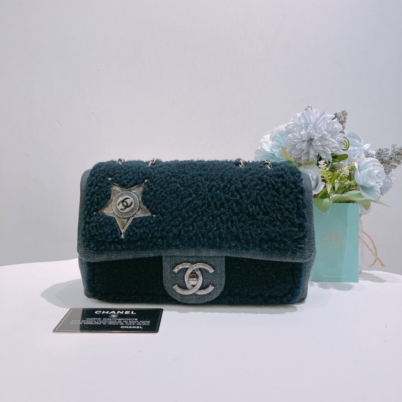 TW4826 Chanel 香奈兒 羊絨面 經典翻蓋包包 Classic Flap Bag Small Shearling Blue Denim x PHW-15