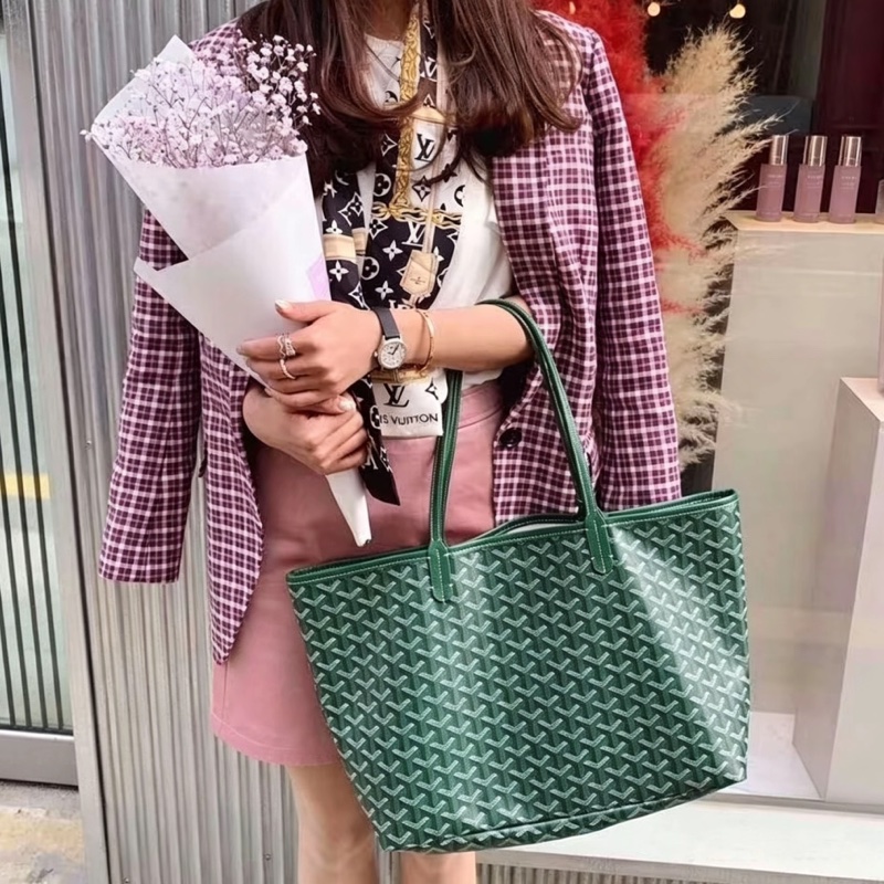 Goyard 超難買TNEW戈雅老花綠色購物袋托特包手提包單肩包-0