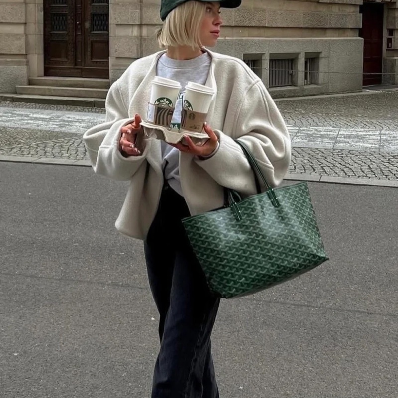 Goyard 超難買TNEW戈雅老花綠色購物袋托特包手提包單肩包-2