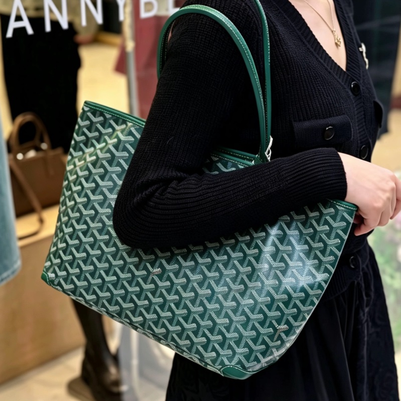 Goyard 超難買TNEW戈雅老花綠色購物袋托特包手提包單肩包-3