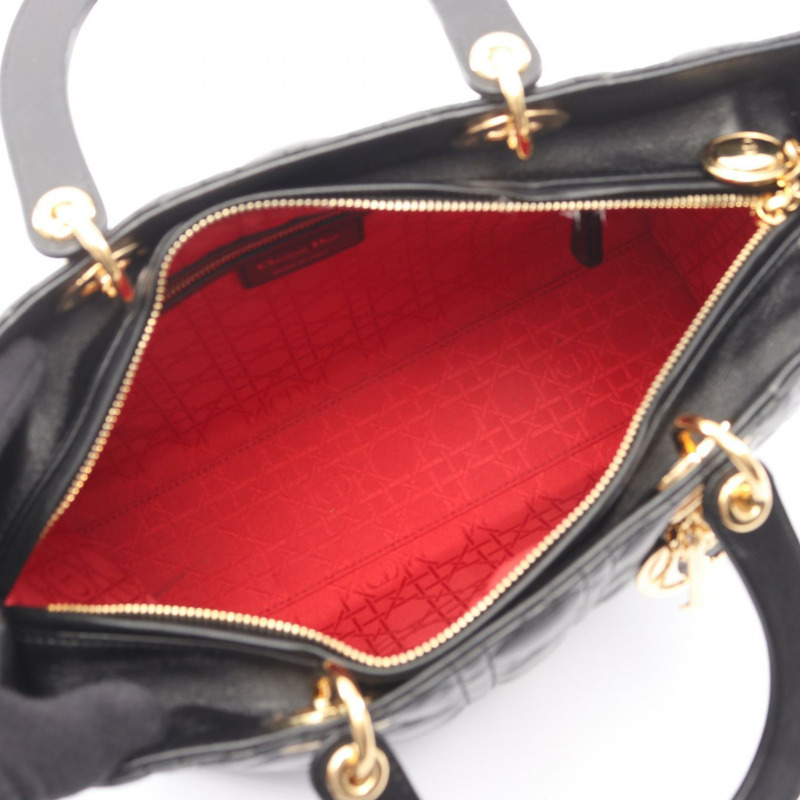 Christian Dior Lady Dior 大型 Cannage 手提單肩包，黑色皮革，二手-2