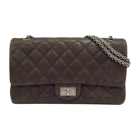 深棕色 菱格紋 牛皮 2.55 肩背包 銀扣【CHANEL 香奈兒】 A37590