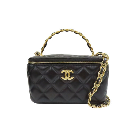 黑色 菱格紋 羊皮 Top Handle Vanity Case 化妝箱 肩背包【CHANEL 香奈兒】