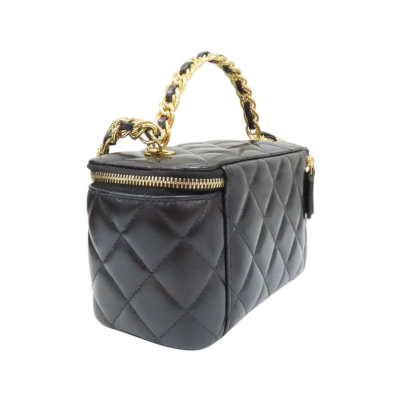 黑色 菱格紋 羊皮 Top Handle Vanity Case 化妝箱 肩背包【CHANEL 香奈兒】-1