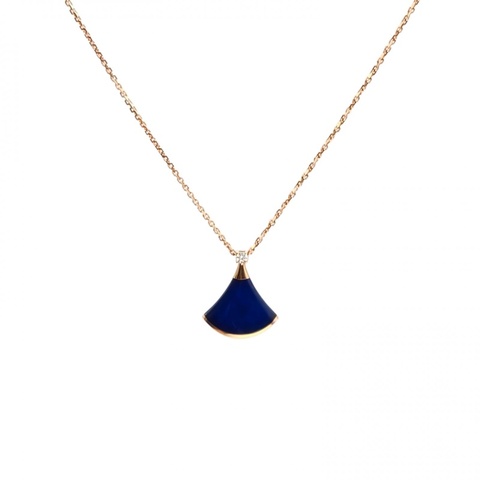 BVLGARI 18K玫瑰金DIVASDREAM單鑽小扇子項鏈藍玉髓