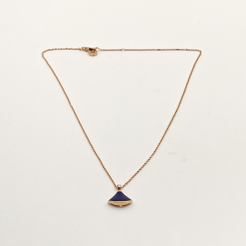 BVLGARI 18K玫瑰金DIVASDREAM單鑽小扇子項鏈藍玉髓-4