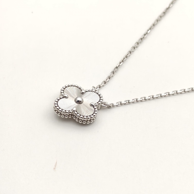 VAN CLEEF&ARPELS VintageAlhambra中號單花項鏈鐳射18K白金-2