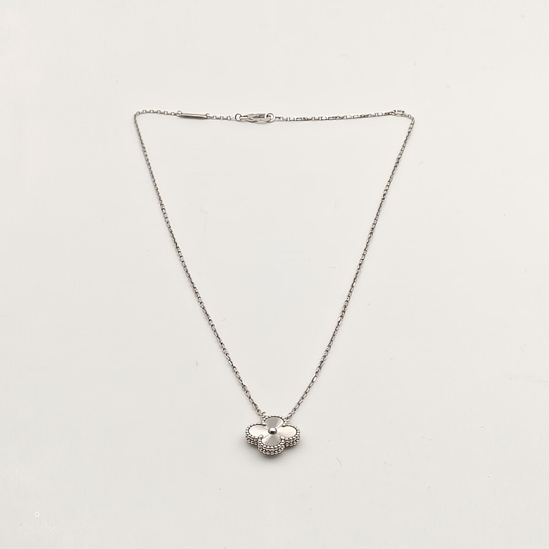 VAN CLEEF&ARPELS VintageAlhambra中號單花項鏈鐳射18K白金-4