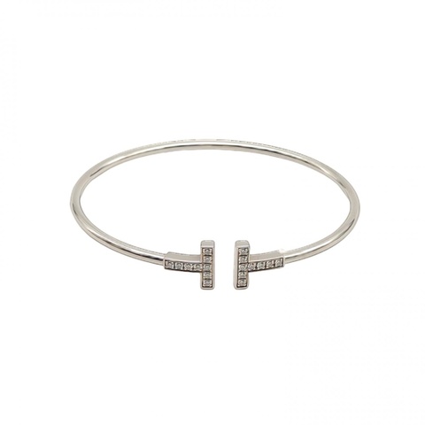 TIFFANY&CO TiffanyT線圈手鐲中號滿鑽18K白金/鑽石15號