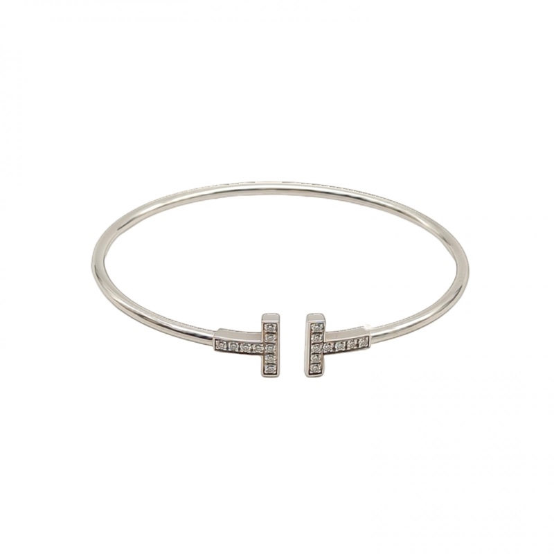 TIFFANY&CO TiffanyT線圈手鐲中號滿鑽18K白金/鑽石15號-0