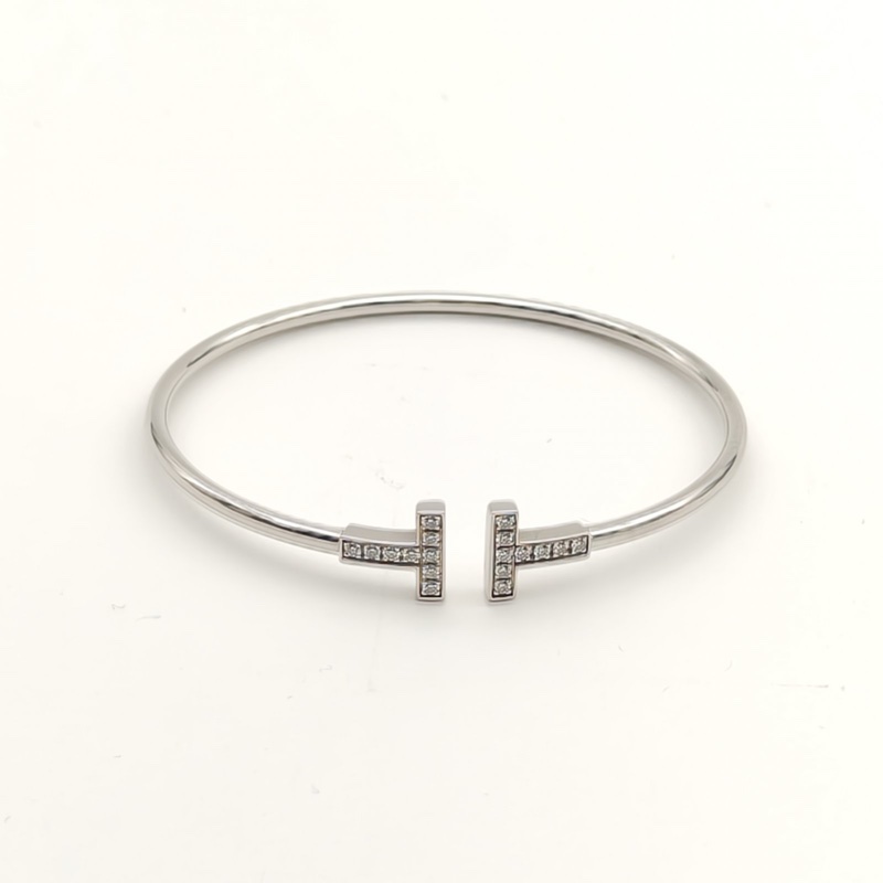 TIFFANY&CO TiffanyT線圈手鐲中號滿鑽18K白金/鑽石15號-4