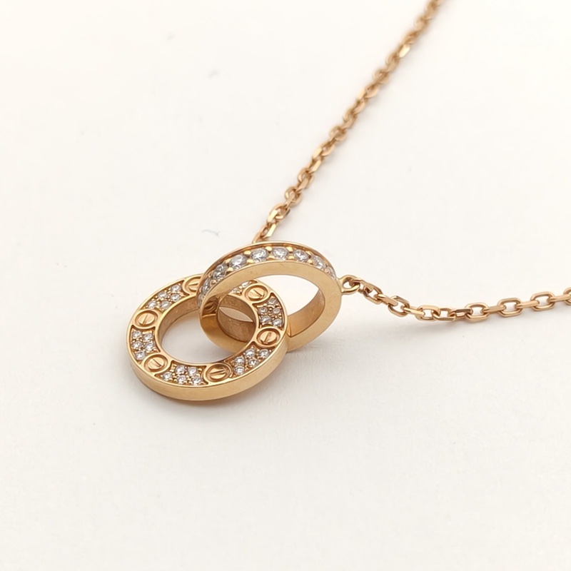 CARTIER LOVE雙環滿鑽項鏈餅環組合18K玫瑰金/鑽石-1