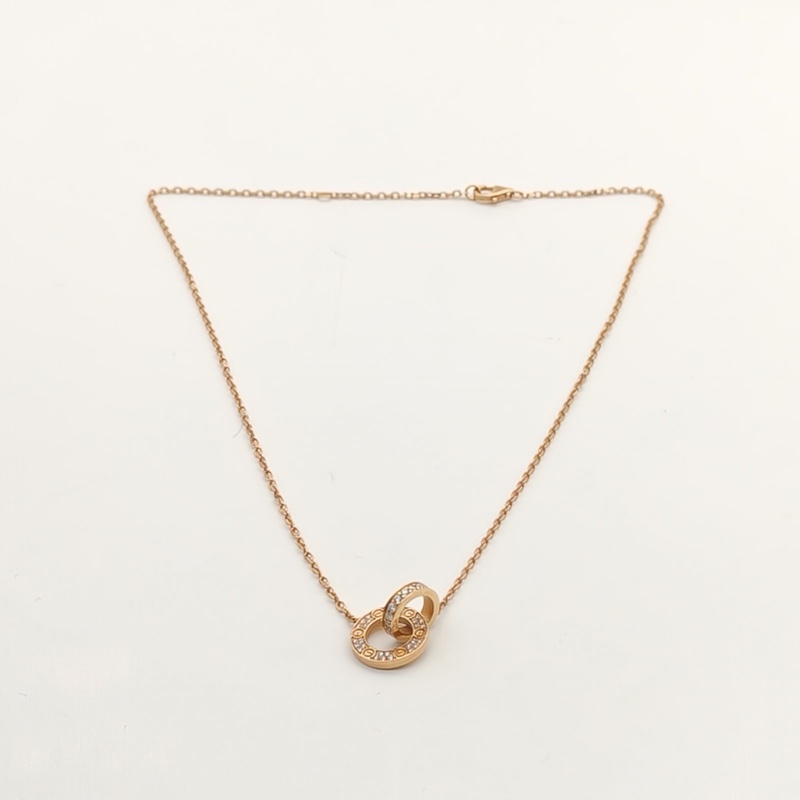 CARTIER LOVE雙環滿鑽項鏈餅環組合18K玫瑰金/鑽石-4