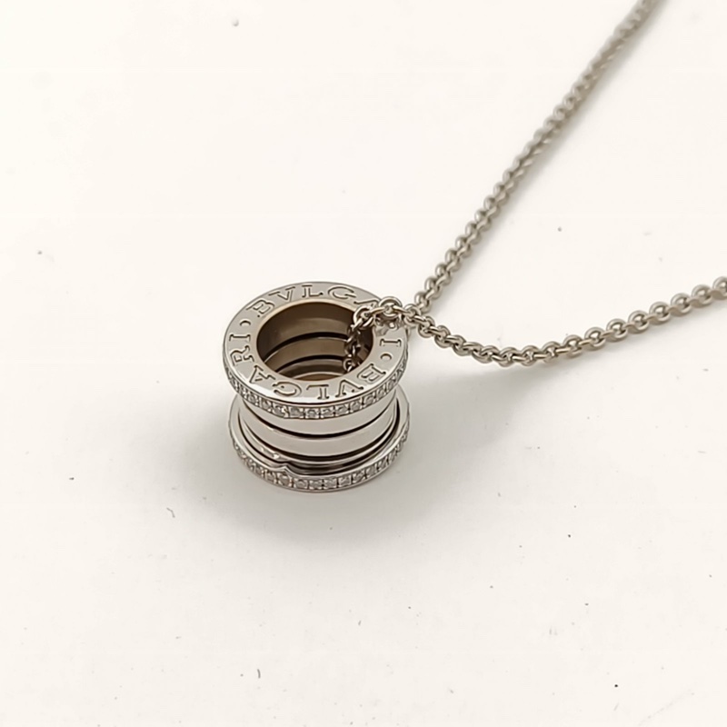 BVLGARI B.ZERO1彈簧項鏈三環扣雙邊鑽18K白金/鑽石-2