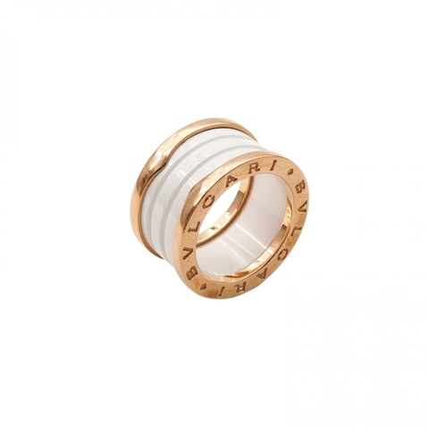BVLGARI B.ZERO1彈簧戒指四圈18K玫瑰金/白陶瓷51