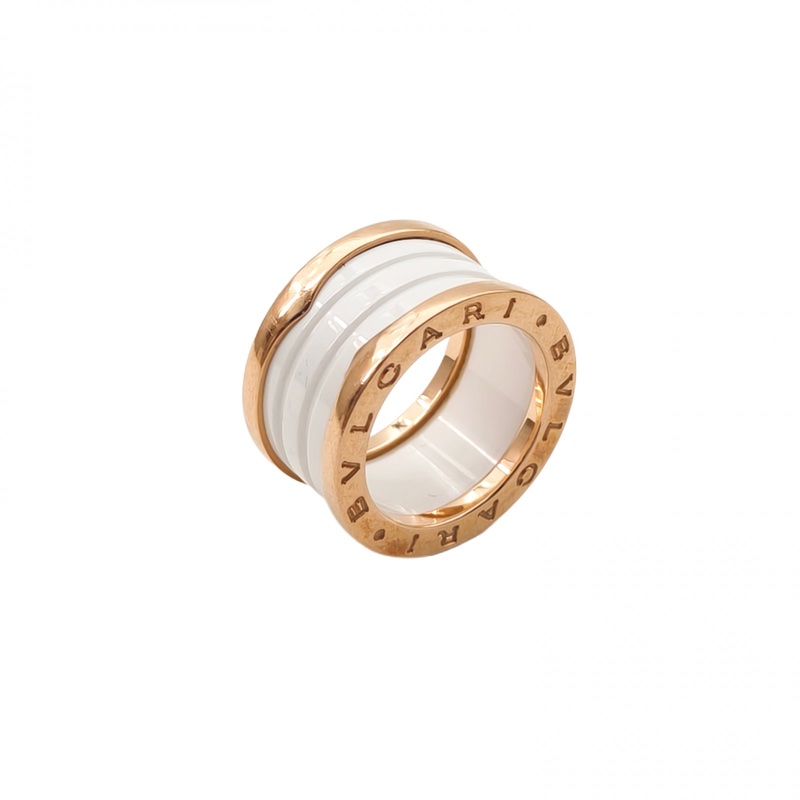 BVLGARI B.ZERO1彈簧戒指四圈18K玫瑰金/白陶瓷51-0