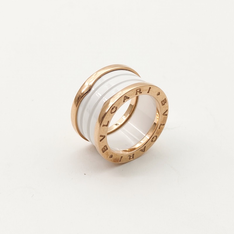 BVLGARI B.ZERO1彈簧戒指四圈18K玫瑰金/白陶瓷51-3