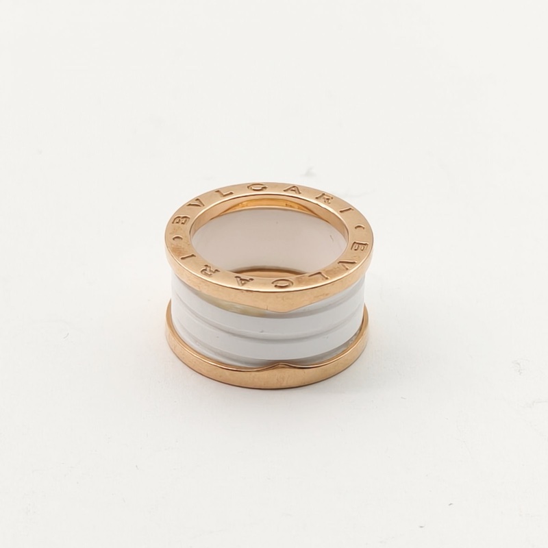 BVLGARI B.ZERO1彈簧戒指四圈18K玫瑰金/白陶瓷51-4