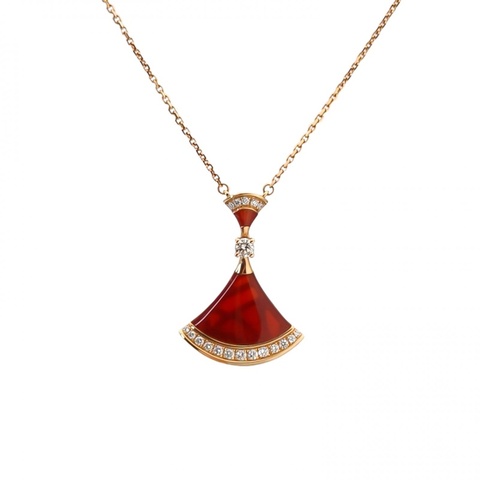 BVLGARI DIVASDREAM扇邊鑲鑽項鏈中號18K玫瑰金/鑽石/紅玉髓