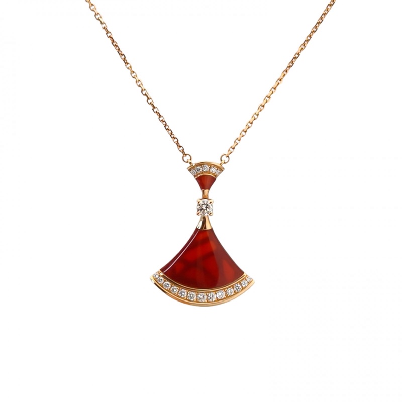 BVLGARI DIVASDREAM扇邊鑲鑽項鏈中號18K玫瑰金/鑽石/紅玉髓-0