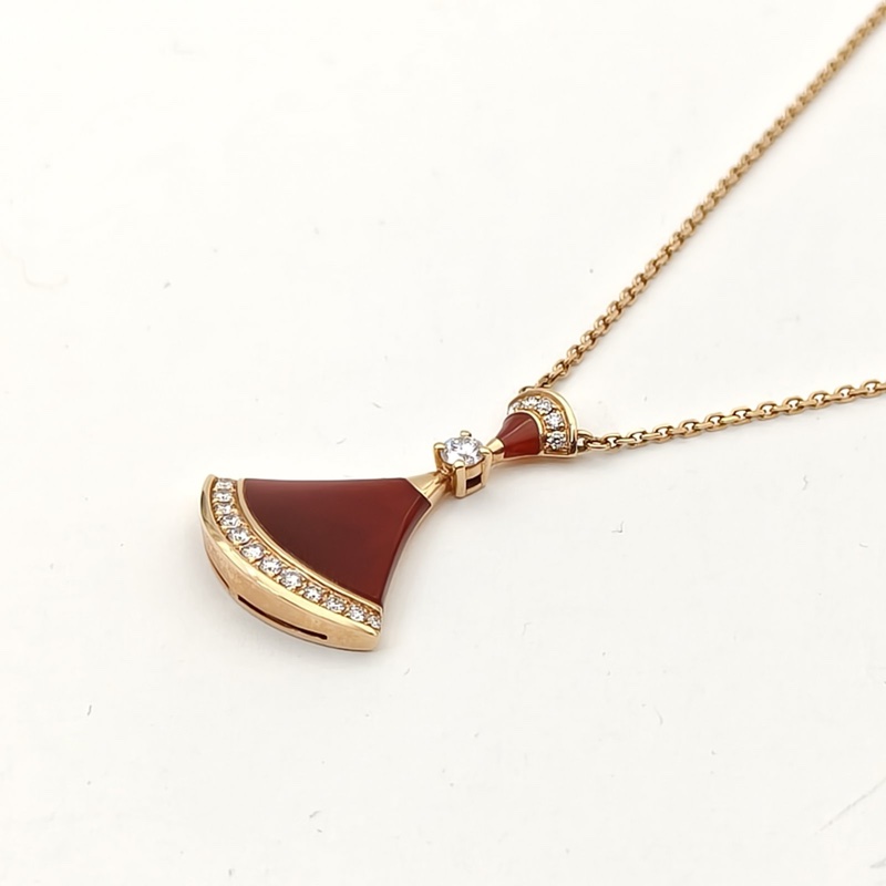 BVLGARI DIVASDREAM扇邊鑲鑽項鏈中號18K玫瑰金/鑽石/紅玉髓-1