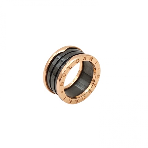 BVLGARI B.ZERO1彈簧戒指四圈18K玫瑰金/黑陶瓷57