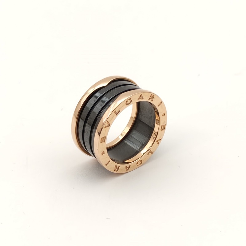 BVLGARI B.ZERO1彈簧戒指四圈18K玫瑰金/黑陶瓷57-1