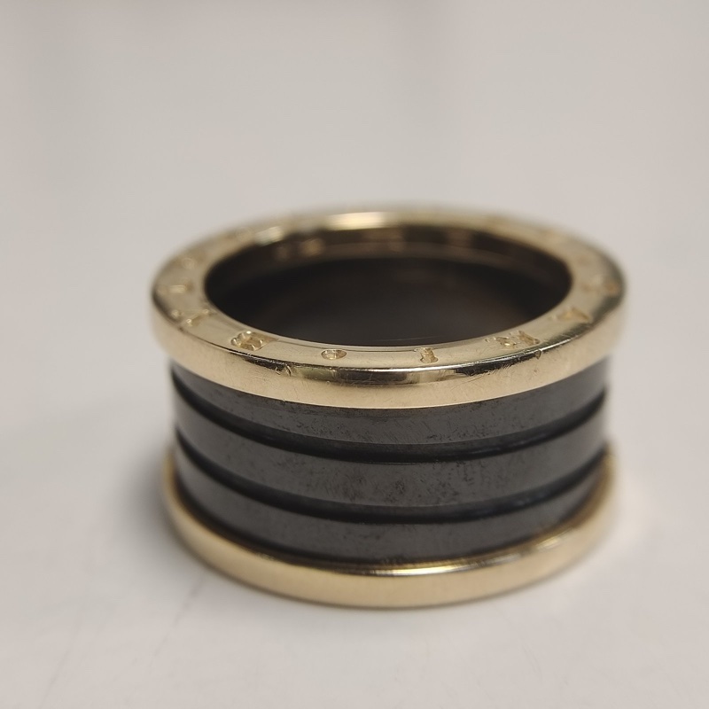 BVLGARI B.ZERO1彈簧戒指四圈18K玫瑰金/黑陶瓷57-4
