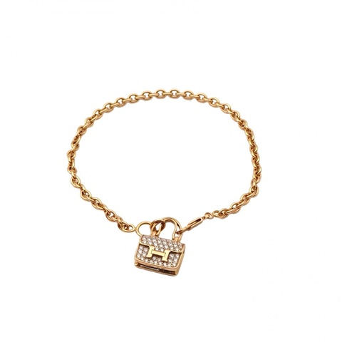 HERMES AmulettesCadenas滿鑽康康手鏈18K玫瑰金/鑽石ST新扣