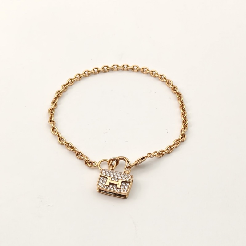 HERMES AmulettesCadenas滿鑽康康手鏈18K玫瑰金/鑽石ST新扣-1