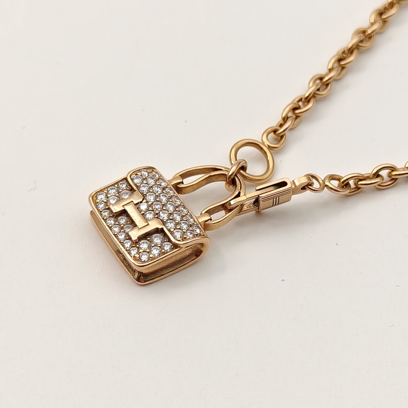 HERMES AmulettesCadenas滿鑽康康手鏈18K玫瑰金/鑽石ST新扣-2