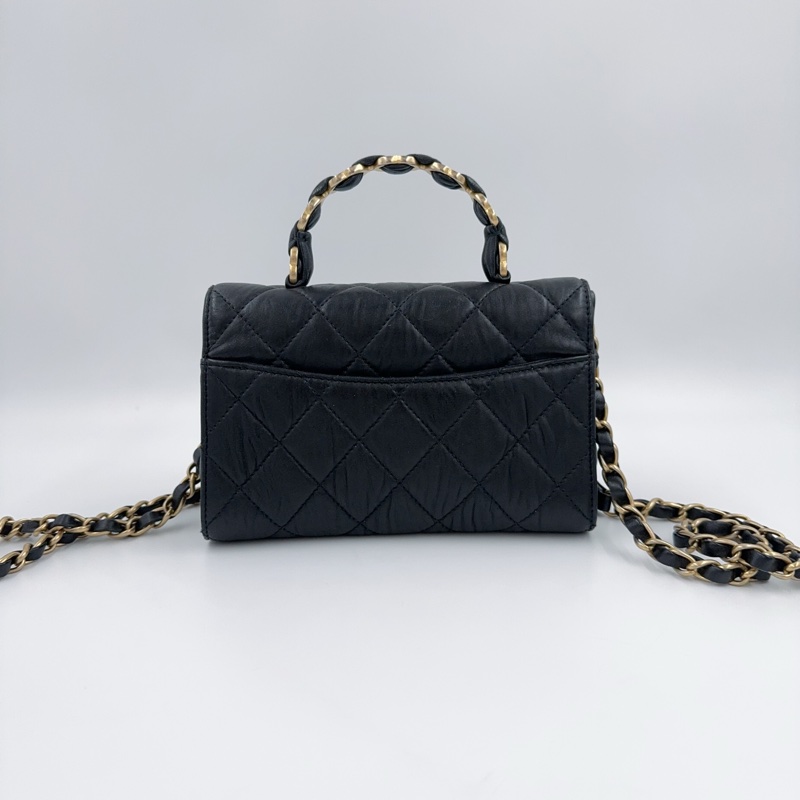 CHANEL黑金揉製羊皮雙C手把轉釦側背包AS2477-6