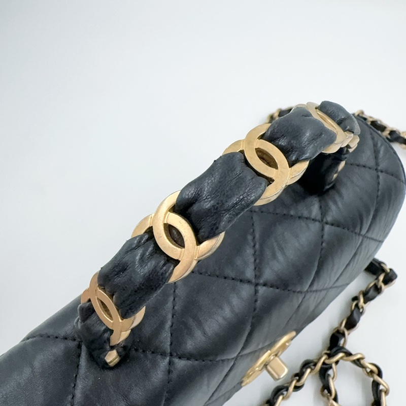 CHANEL黑金揉製羊皮雙C手把轉釦側背包AS2477-10