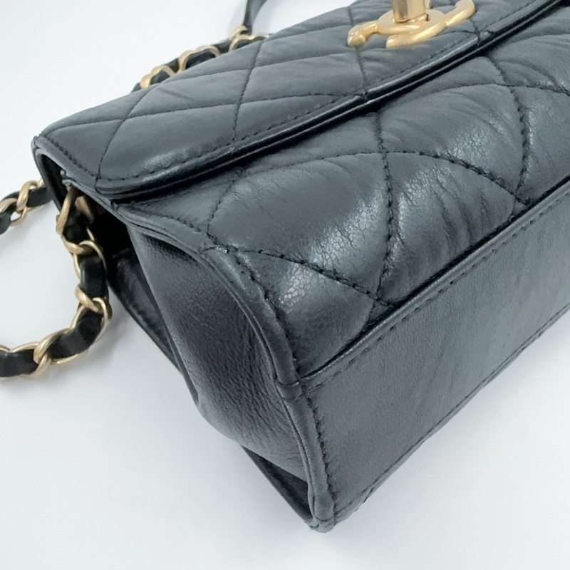 CHANEL黑金揉製羊皮雙C手把轉釦側背包AS2477-11