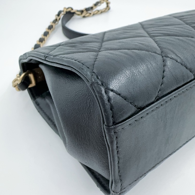 CHANEL黑金揉製羊皮雙C手把轉釦側背包AS2477-12