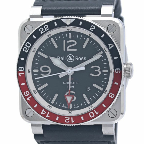Bell & Ross BR03-93 GMT BR0393-BL-ST SCA 男士腕錶，不鏽鋼錶殼搭配皮錶帶，40329