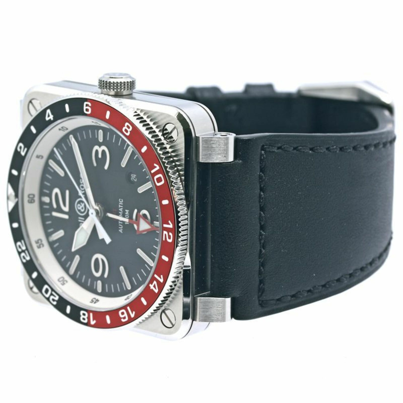 Bell & Ross BR03-93 GMT BR0393-BL-ST SCA 男士腕錶，不鏽鋼錶殼搭配皮錶帶，40329-2
