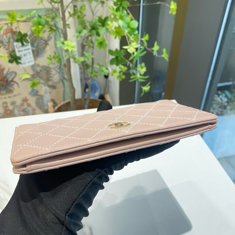Chanel香奈兒 粉色菱格牛皮折疊錢夾錢包 尺寸 18x10🈚附件-4