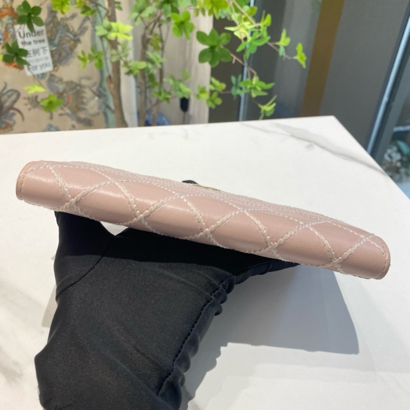 Chanel香奈兒 粉色菱格牛皮折疊錢夾錢包 尺寸 18x10🈚附件-5
