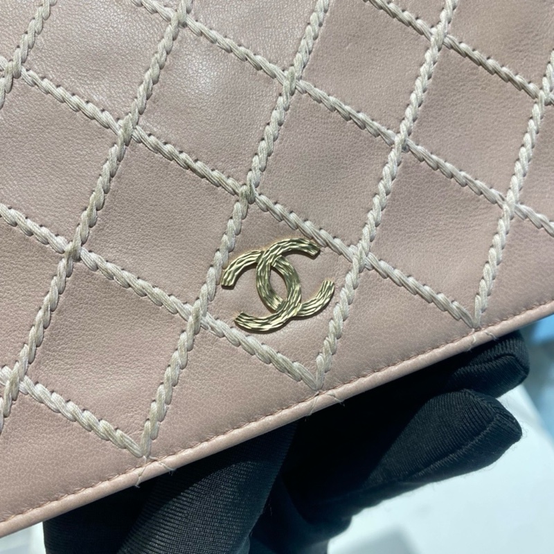 Chanel香奈兒 粉色菱格牛皮折疊錢夾錢包 尺寸 18x10🈚附件-6