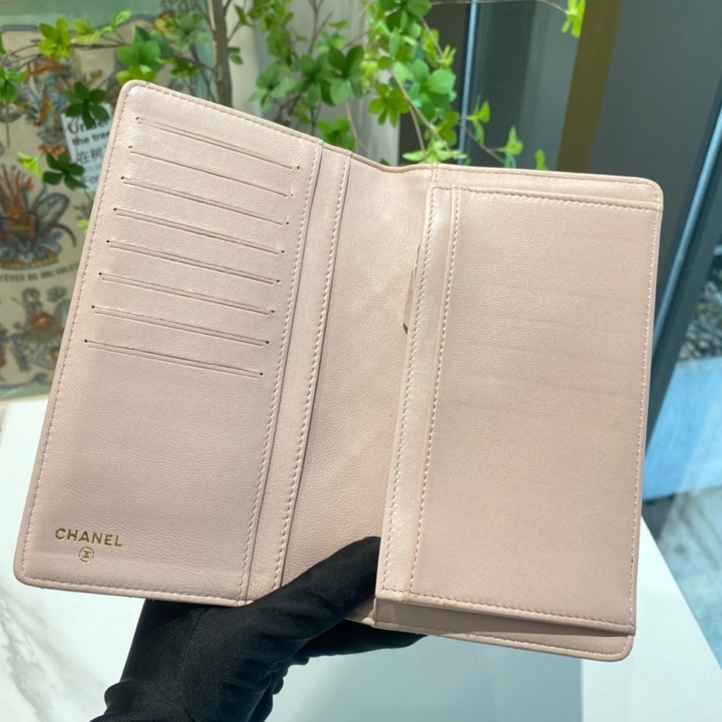Chanel香奈兒 粉色菱格牛皮折疊錢夾錢包 尺寸 18x10🈚附件-9