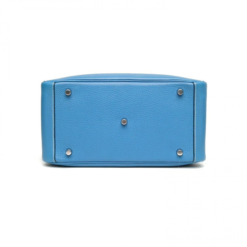 HERMES Lindy30牛仔藍TC皮T刻銀扣肩背包-4