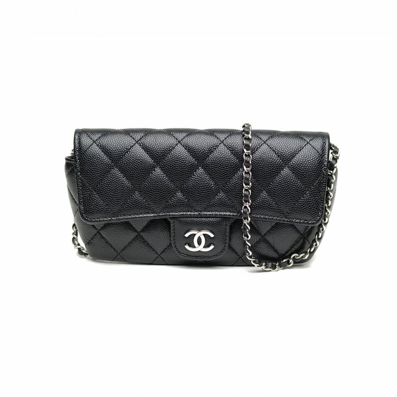 CHANEL 21ssCF經典鏈條眼鏡包黑色荔枝牛皮31開銀扣肩背包-0