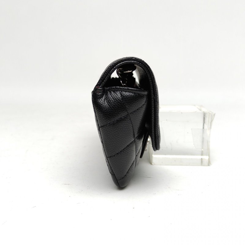 CHANEL 21ssCF經典鏈條眼鏡包黑色荔枝牛皮31開銀扣肩背包-3