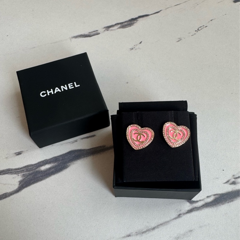 Chanel ABD343粉色愛心雙C耳環-0