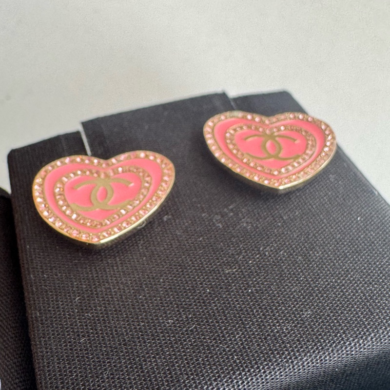 Chanel ABD343粉色愛心雙C耳環-6