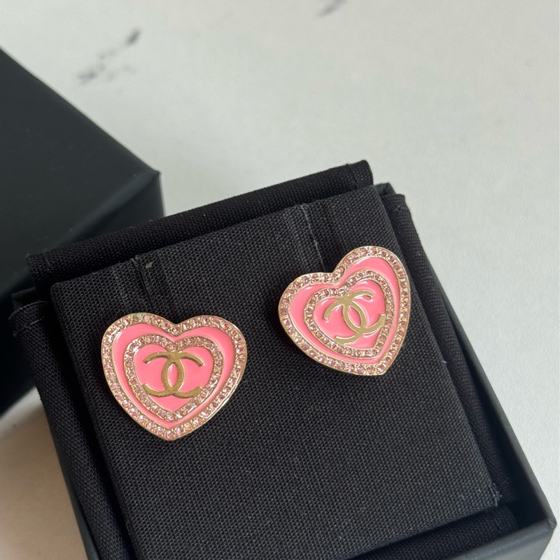 Chanel ABD343粉色愛心雙C耳環-14