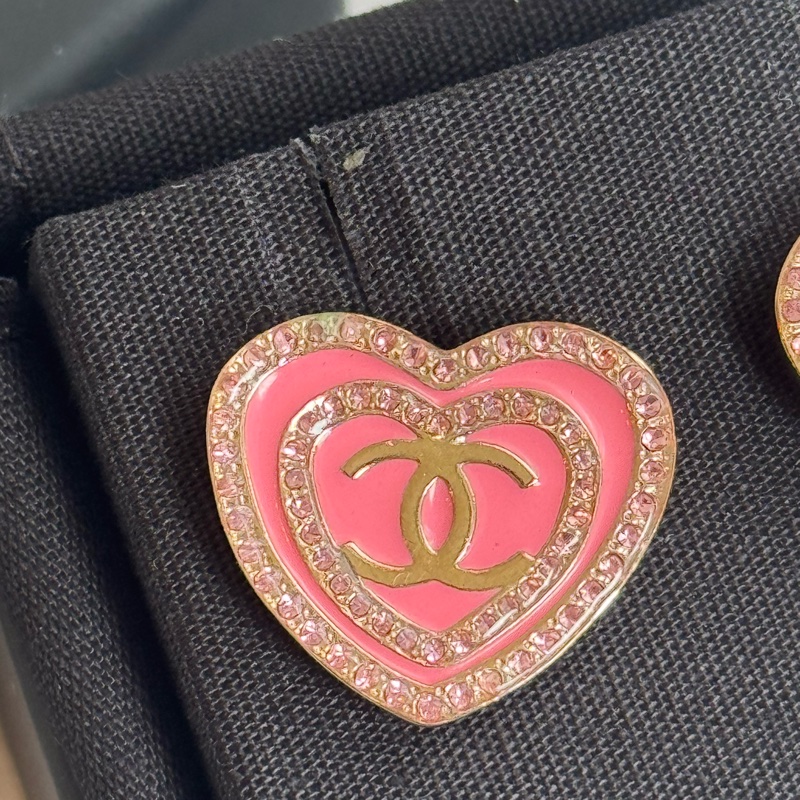 Chanel ABD343粉色愛心雙C耳環-16