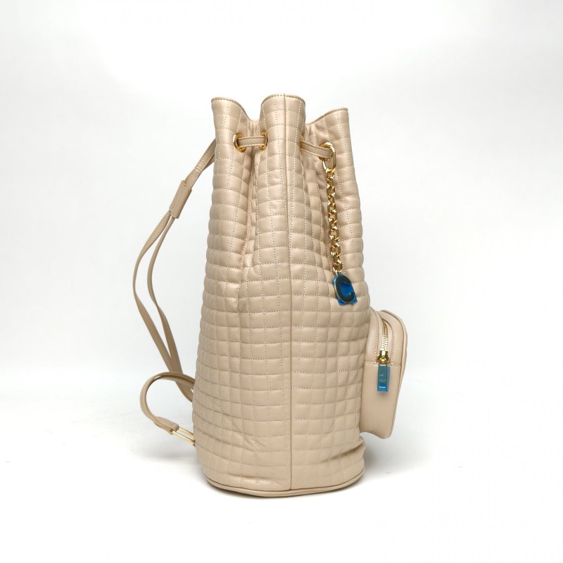 CELINE 裸色牛皮菱格水桶雙肩包肩背包-3